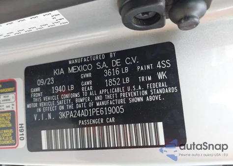 2023 Kia Rio Lx from USA, damaged, VIN 3KPA24AD1PE619005